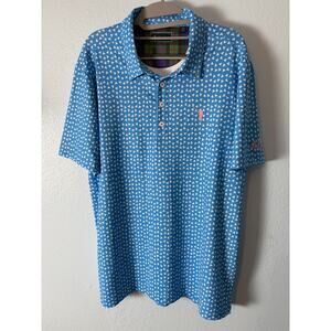 William Murray Golf Polo Shirt Arrowhead Golf Club Blue Print Performance Large